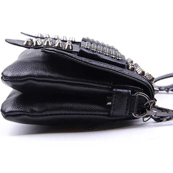 Black Leather Skull Crossbody Bag Chain Gothic Shoulder Biker Rocker Studded NWT - Picture 3 of 11